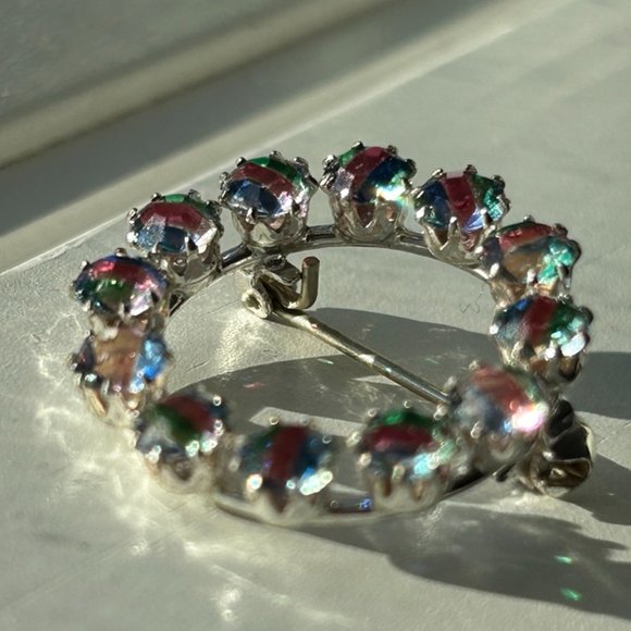 Vintage Silver Art Deco Iris Crystal Glass Eternity Brooch - Picture 6 of 7